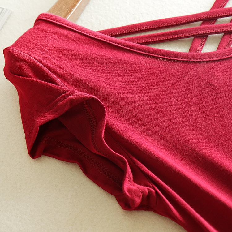 Đầm Váy body thun dài dự tiệc,Đầm body thiết kế dây đan lưng sang chảnh ngắn tay Haint Boutique- Đỏ- Hb35