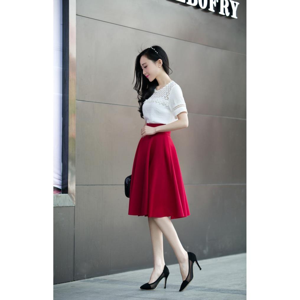 Chân váy xòe dài đến đầu gối