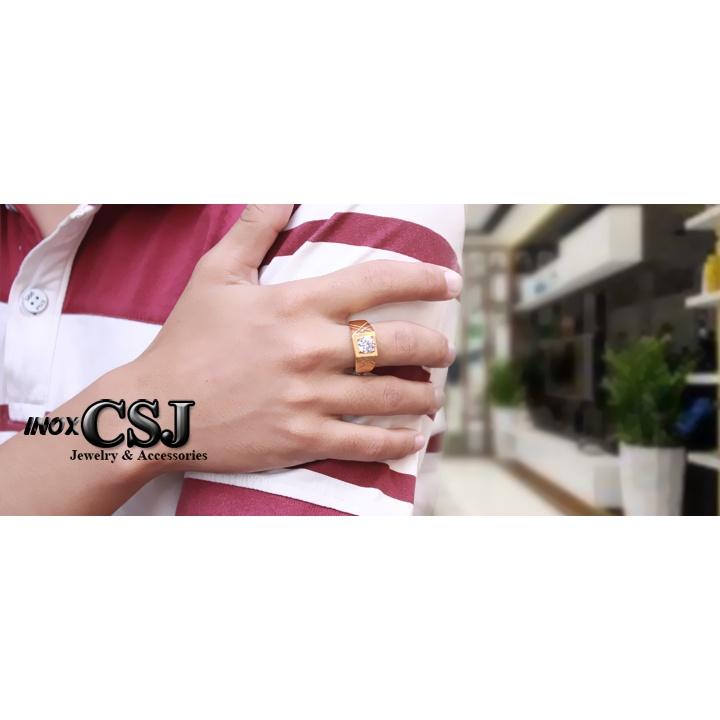 Nhẫn Nam Inox Sọc Xéo Màu Vàng Thời Trang Cá Tính Không Đen Thép Không Gỉ - QCNN03
