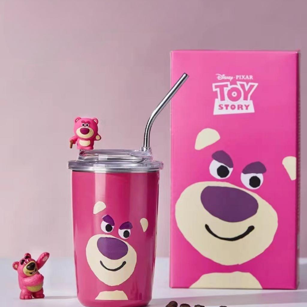 Ly giữ nhiệt gấu dâu inox 304 dung tích 450ml kèm sticker 3d và ống hút siêu xinh