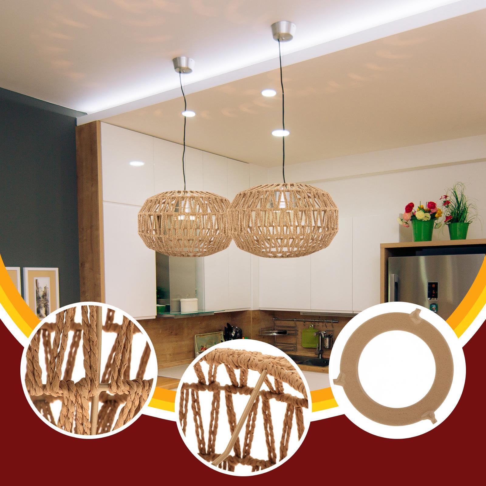 Woven Pendant Lamp Shade Chandelier Light Fixture for Kitchen Cafe Teahouse