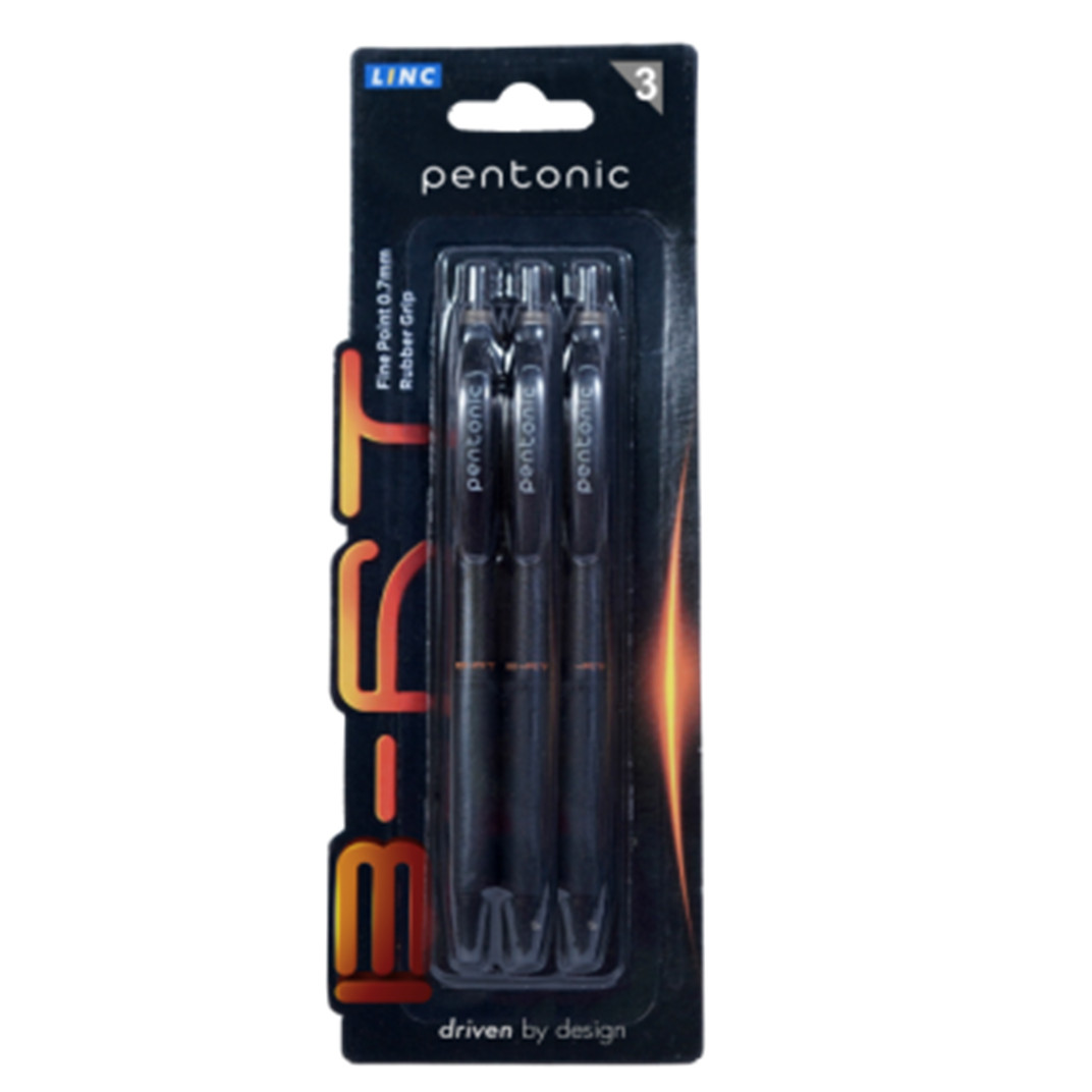 Bút bi bấm LINC Pentonic B-RT - Vỉ 3 chiếc cùng màu xanh, đen, đỏ - Ngòi 0.7mm, viết trơn, nét đều, đệm tay cao su