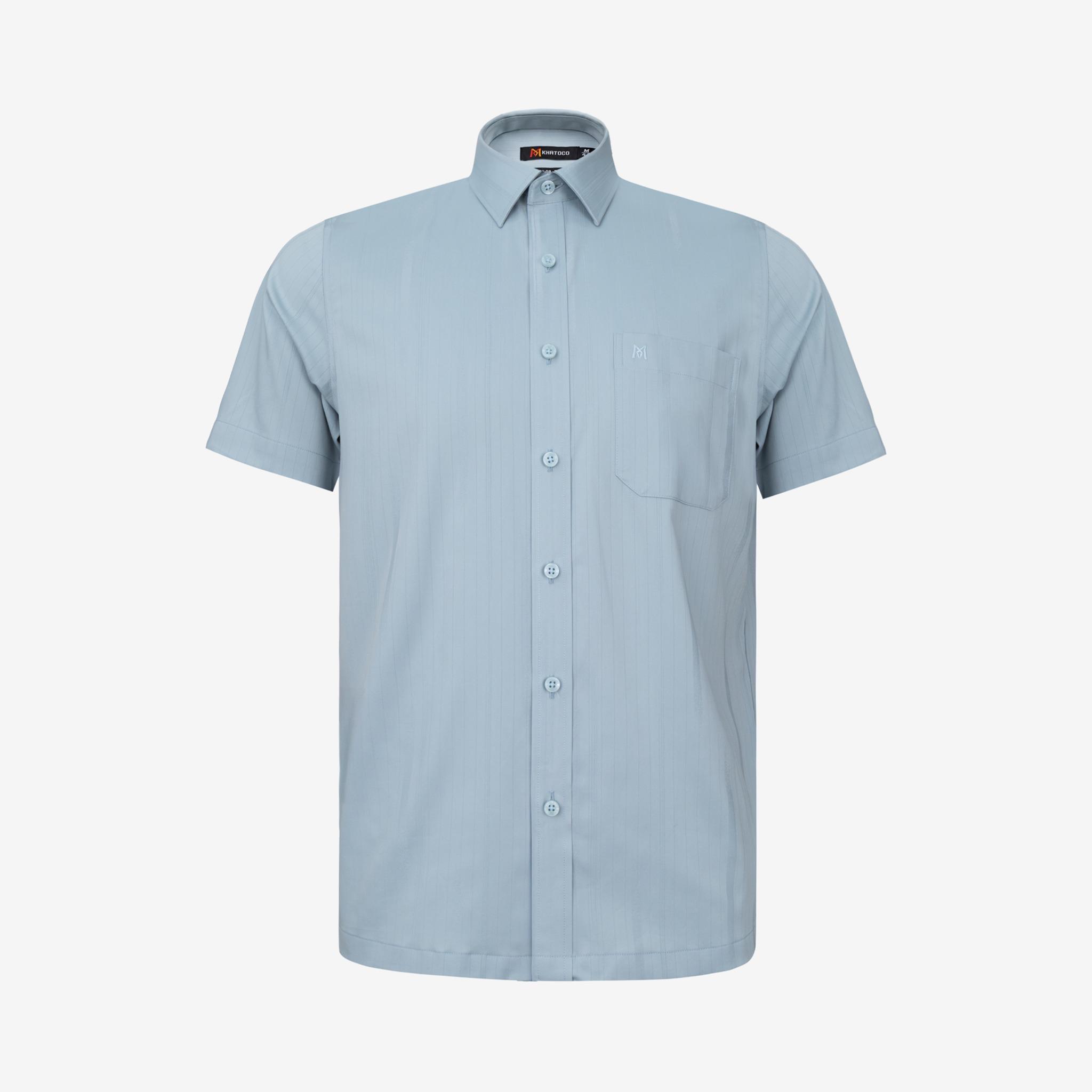 Áo sơ mi nam KHATOCO Tailor Fit ngắn tay A1MN498T2-CNMK759-2704-N