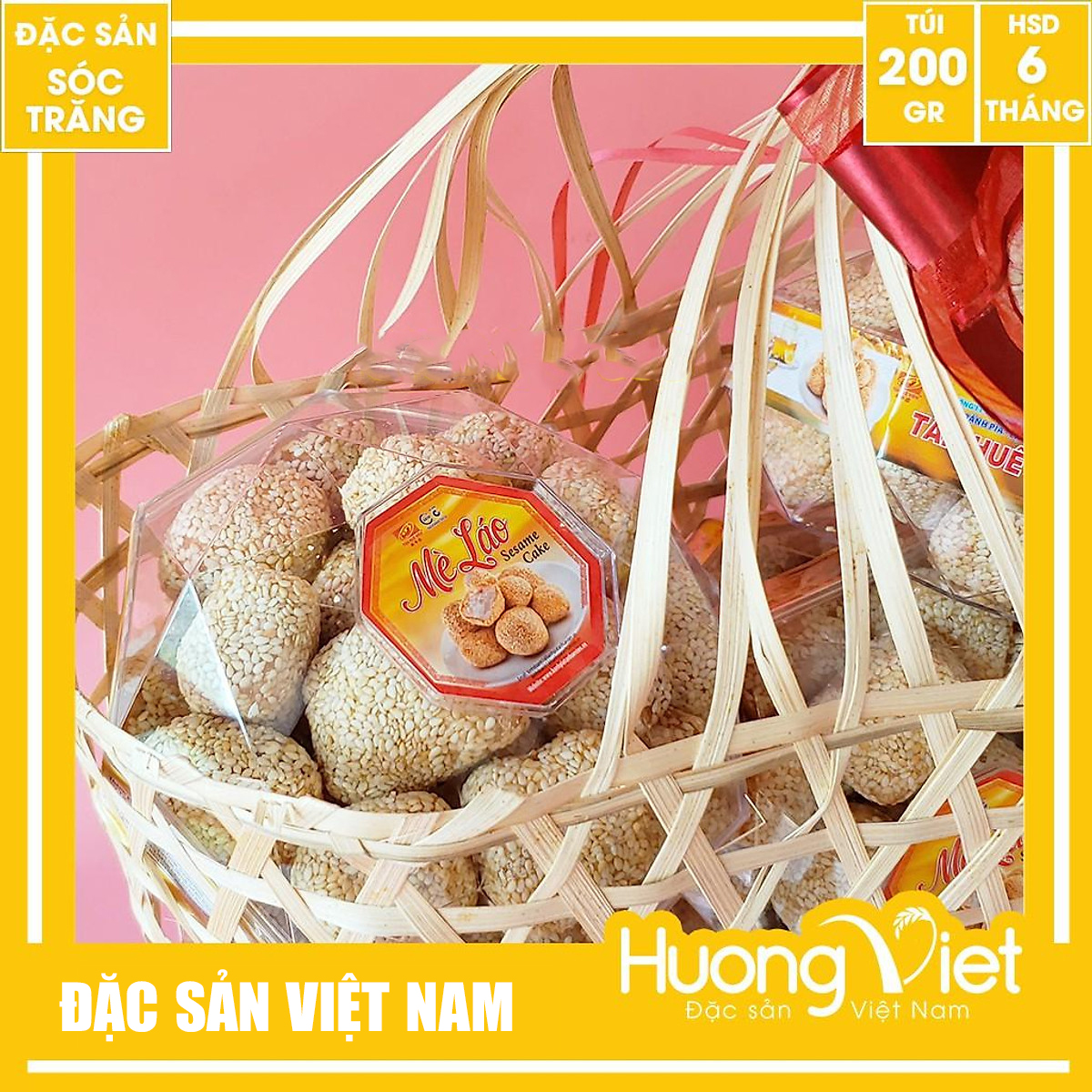 Đặc Sản Sóc Trăng - Bánh Mè Láo Hộp Kim Cương Tân Huê Viên Sóc Trăng 200G, Bánh Kẹo Ăn Vặt