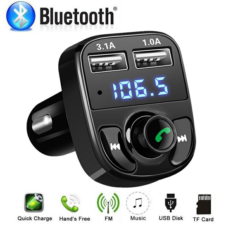 Tẩu Nghe Nhạc Blutooth Trên Xe Ô Tô , Xe Hơi Kèm Cổng Sạc Điện Thoại 3.1A Thương Hiệu Cao Cấp D.E.L X8A