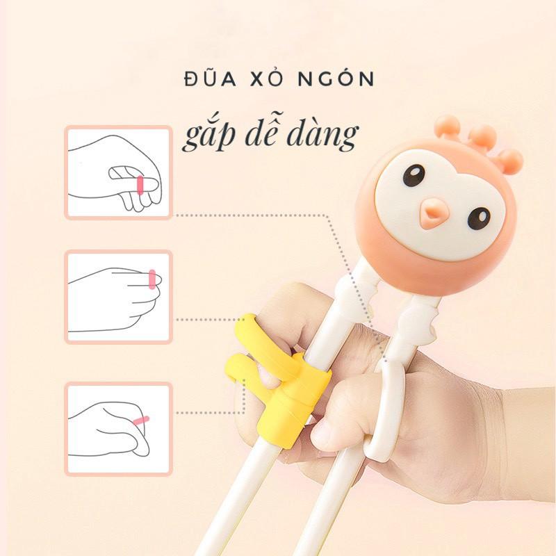 Thìa dĩa đũa inox cho bé tập ăn hình gà con xinh xắn đáng yêu kèm hộp nhựa