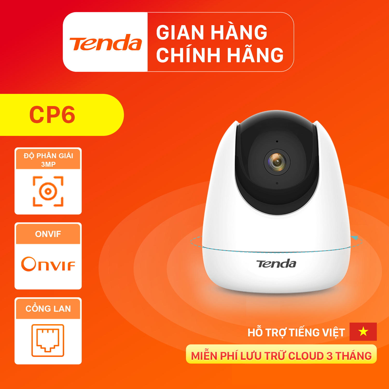 Camera IP Wifi Tenda CP6 Full HD 2K 360° - Hàng chính hãng