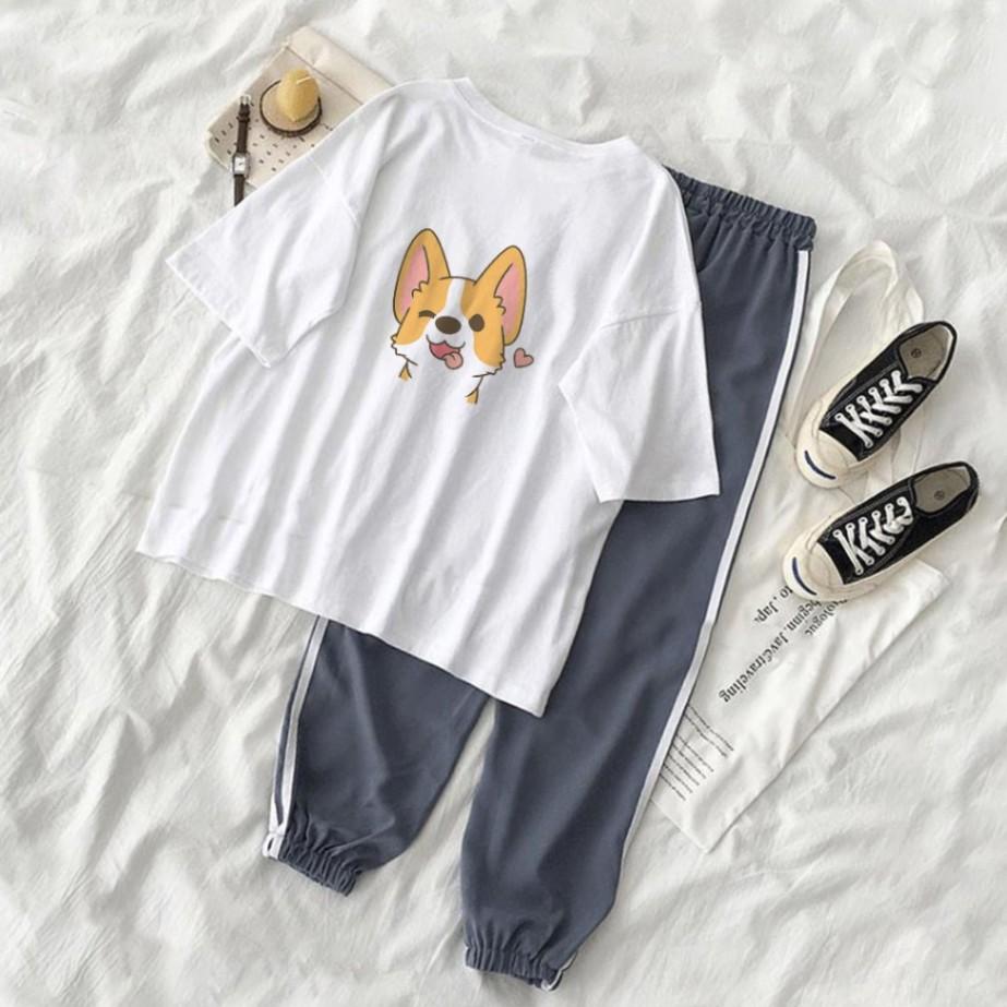 Set Jogger Line Phối Thun Unisex Chó Cute