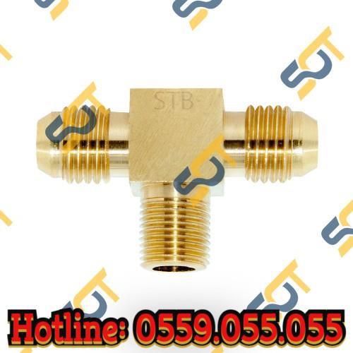 Tê giữa ren ngoài 1/4 (13), 2 đầu côn lồi gắn ống NPT (Brass Flare Fitting Tee Triple Unio)