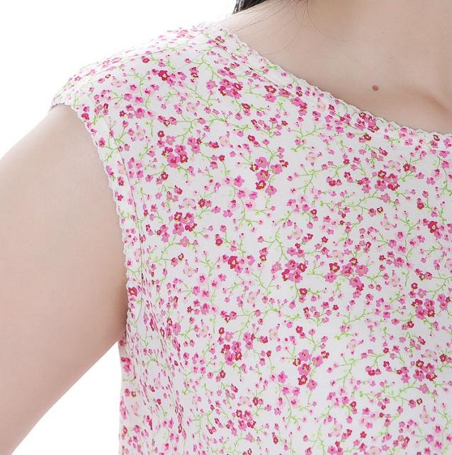 Bộ mặc nhà lanh Vicci BST.086.3 vải chéo Hàn cao cấp quần ống sớ hoạ tiết nhiều hoa hồng nhí