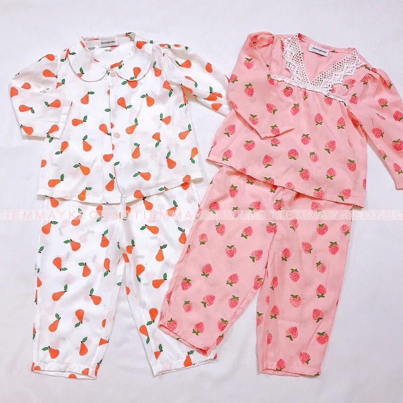 Bộ đồ ngủ dài tay pijama cho bé gái hoạ tiết quả dâu, quả bơ,nhiều mẫu vải đẹp may kĩ Tiemmaykeokeo