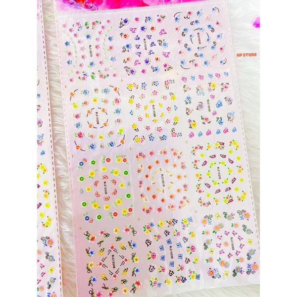 Dán Móng Tay 3D Nail Sticker Các Hoa Văn Xinh Xắn Màu Sắc Tươi, Dán Dính Chắc Chắn Hàng Đẹp
