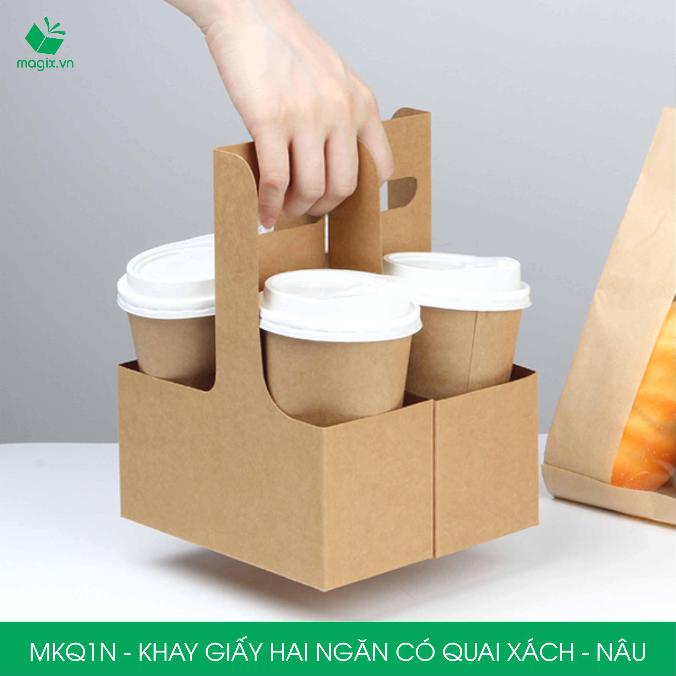 MKQ - 17.5x8x9 cm - Combo 20 Khay giấy 2 ngăn quai xách siêu chắc, hộp giấy 2 ngăn chống thấm đựng ly nước, hoa và quà tặng - Nhiều màu