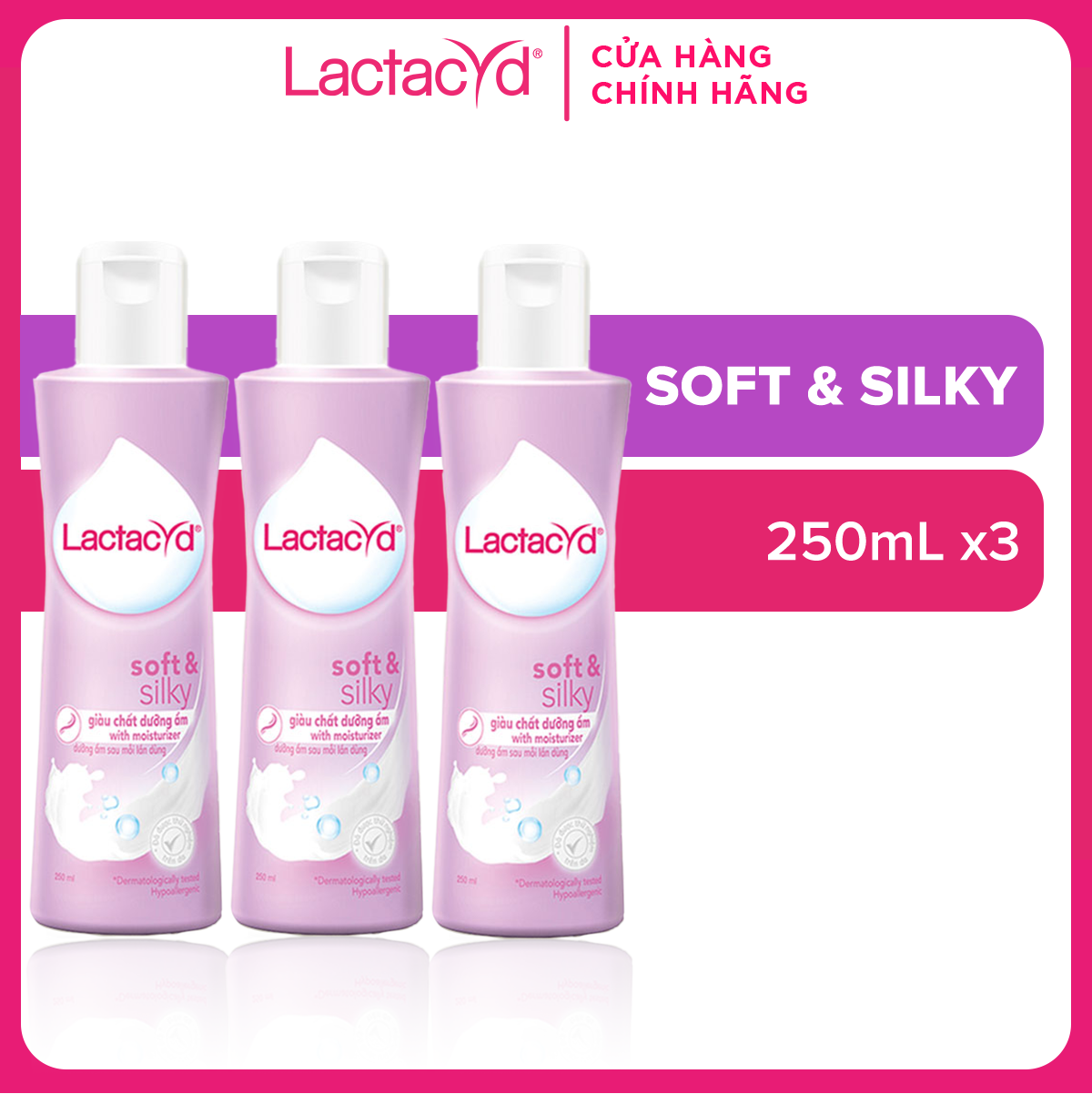 Bộ 3 chai Dung Dịch Vệ Sinh Phụ Nữ Lactacyd Lactacyd Soft &amp; Silky Dưỡng Ẩm 250ml/chai