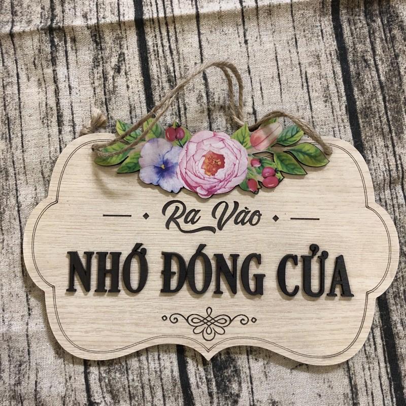 Bảng gỗ treo cửa kính treo công ty nhắc nhớ Nhớ đóng cửa tặng kèm móc treo