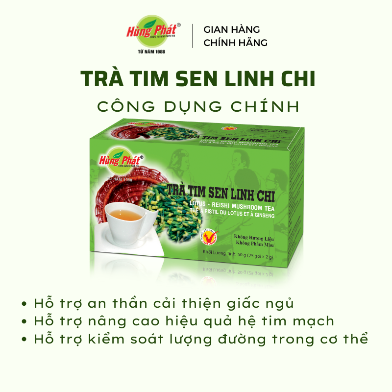 Trà Tim Sen Linh Chi Hỗ Trợ Cải Thiện Giấc Ngủ Tăng Cường Sức Khỏe Hộp 25 gói - Hùng Phát Thương HIệu 35 Năm