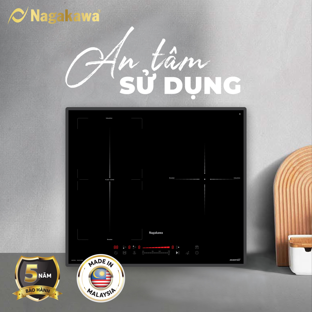 Miễn phí giao lắp toàn quốc - Bếp 3 lò điện từ Nagakawa UltraSlim NK3C06M - Made in Malaysia - Bảo hành 5 năm - Hàng chính hãng