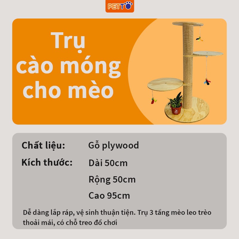 Cat tree - Trụ cào móng cho mèo bằng gỗ nhiều tầng độc đáo sử dụng thảm POLY có độ bền cao CT046