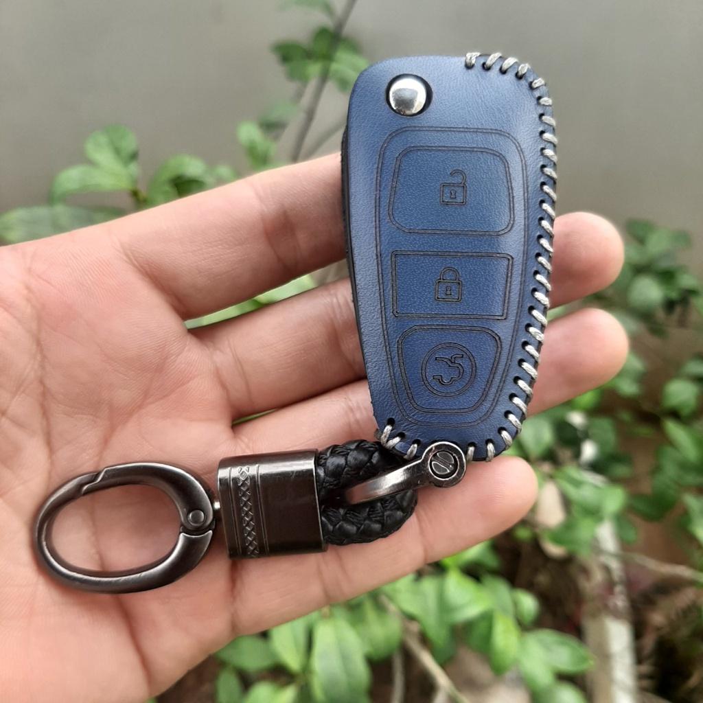 Bao da chìa khoá ôtô Ford Ranger XLS, XLT 2014-2017, Ecosport, Mazda BT50 chìa gấp nhỏ_Da bò thật - Khắc tên SĐT