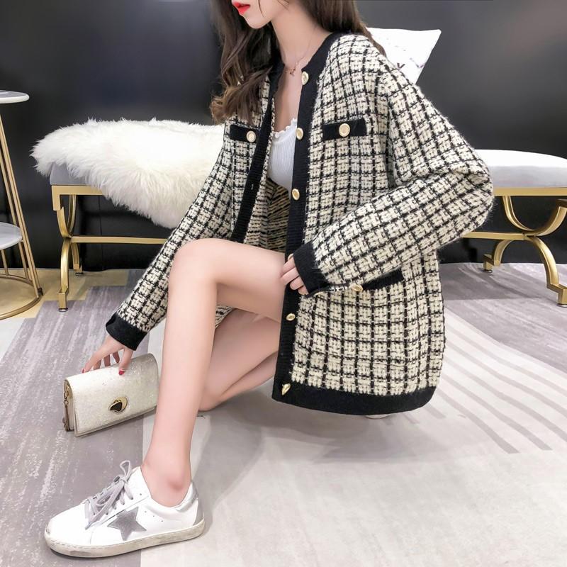 Áo khoác len nữ dáng rộng áo dạ tweed cổ tròn phong cách Hàn