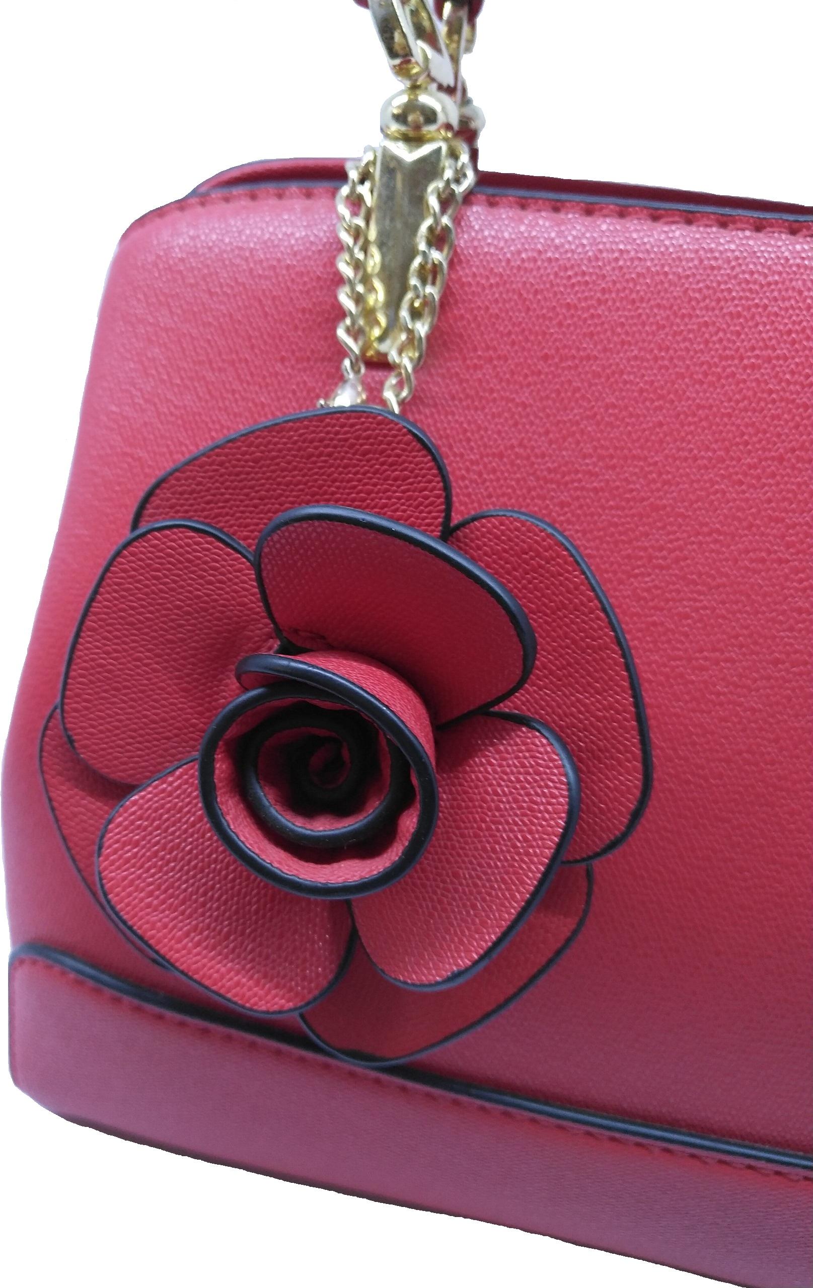 Túi xách nữ thời trang công sở đính kèm hoa- màu đỏ