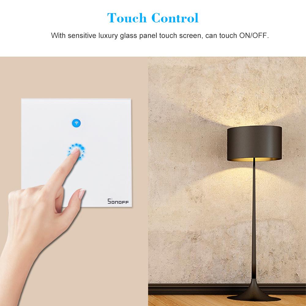 SONOFF T1 EU ITEAD Smart WiFi Wall Light Touch Switch Wireless 1 Gang Touch/WiFi/433MHz RF/APP Remote Control Timing Function Support for Google Home/Nest and Amazon Alexa Smart Home