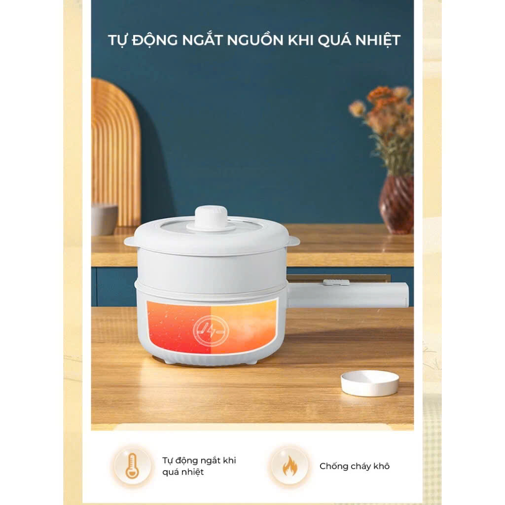 Nồi điện đa năng mini, nồi lẩu điện đa năng RBS-20, dung tích 1.6L cho 1-3 người, kèm xửng hấp, 2 mức nhiệt, BH 12th, hàng nhập khẩu