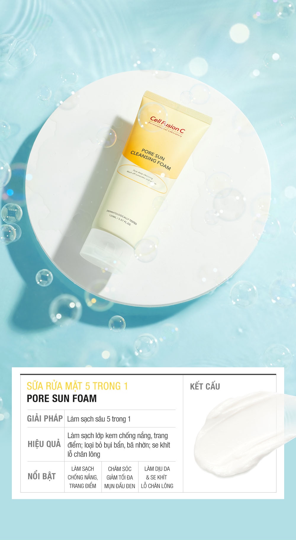 Sữa Rửa Mặt 5 trong 1 Cell Fusion C Pore Sun Cleasing Foam