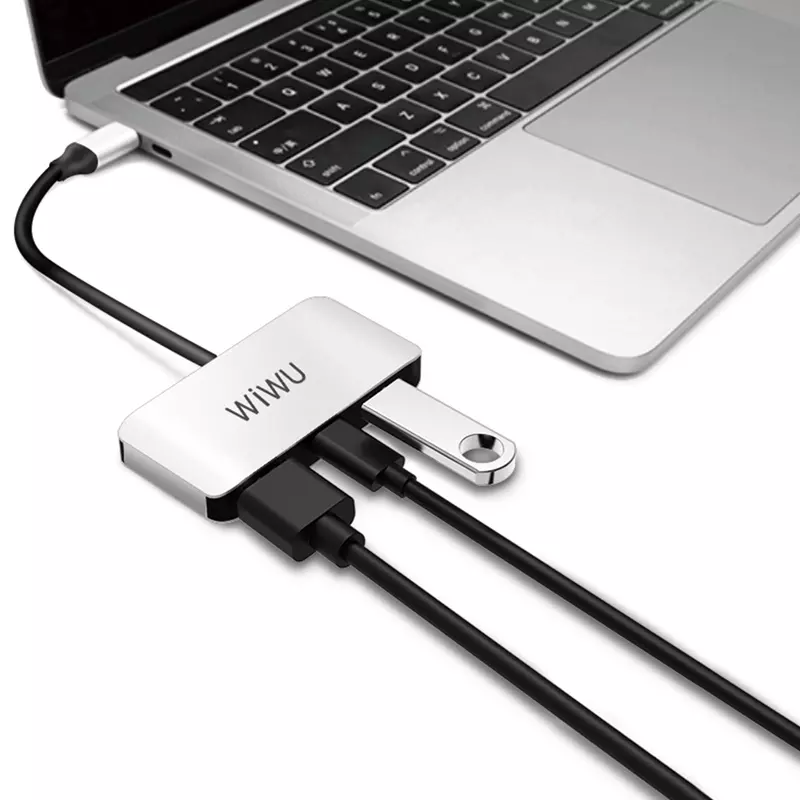 Hub chia cổng Type-C đa năng 3 in 1 hỗ trợ sạc nhanh 100W hiệu Wiwu Alpha C2H cho Macbook / iPad Pro cổng Type-C / Laptop Type C thunderbolt 3 / điện thoại (1 cổng sạc nhanh Type-C PD 3.0, 1 cổng USB 3.0,  cổng HDMI chuẩn 4k) - hàng nhập khẩu