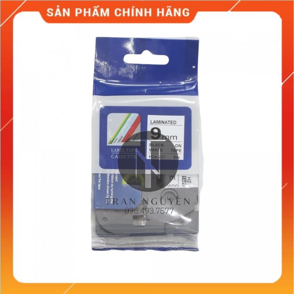 Nhãn In Brother HZe-221 - Đen nền trắng 9mm x 8m - Hàng nhập khẩu