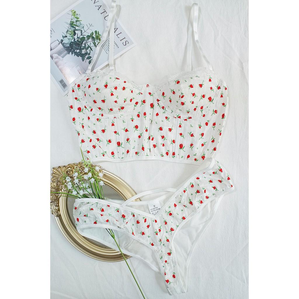 Set Cotton Trắng Hoa Đỏ - Let's Love Đồ Lót Nội Y