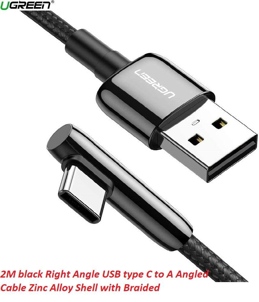 Ugreen UG70415US313TK 2M màu đen cáp USB type C bẻ góc phải 90 độ ra usb A chống nhiễu - HÀNG CHÍNH HÃNG