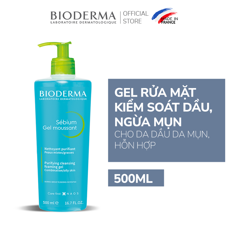 Gel rửa mặt tạo bọt cho da hỗn hợp hoặc da dầu Bioderma Sebium Gel Moussant - 500ml