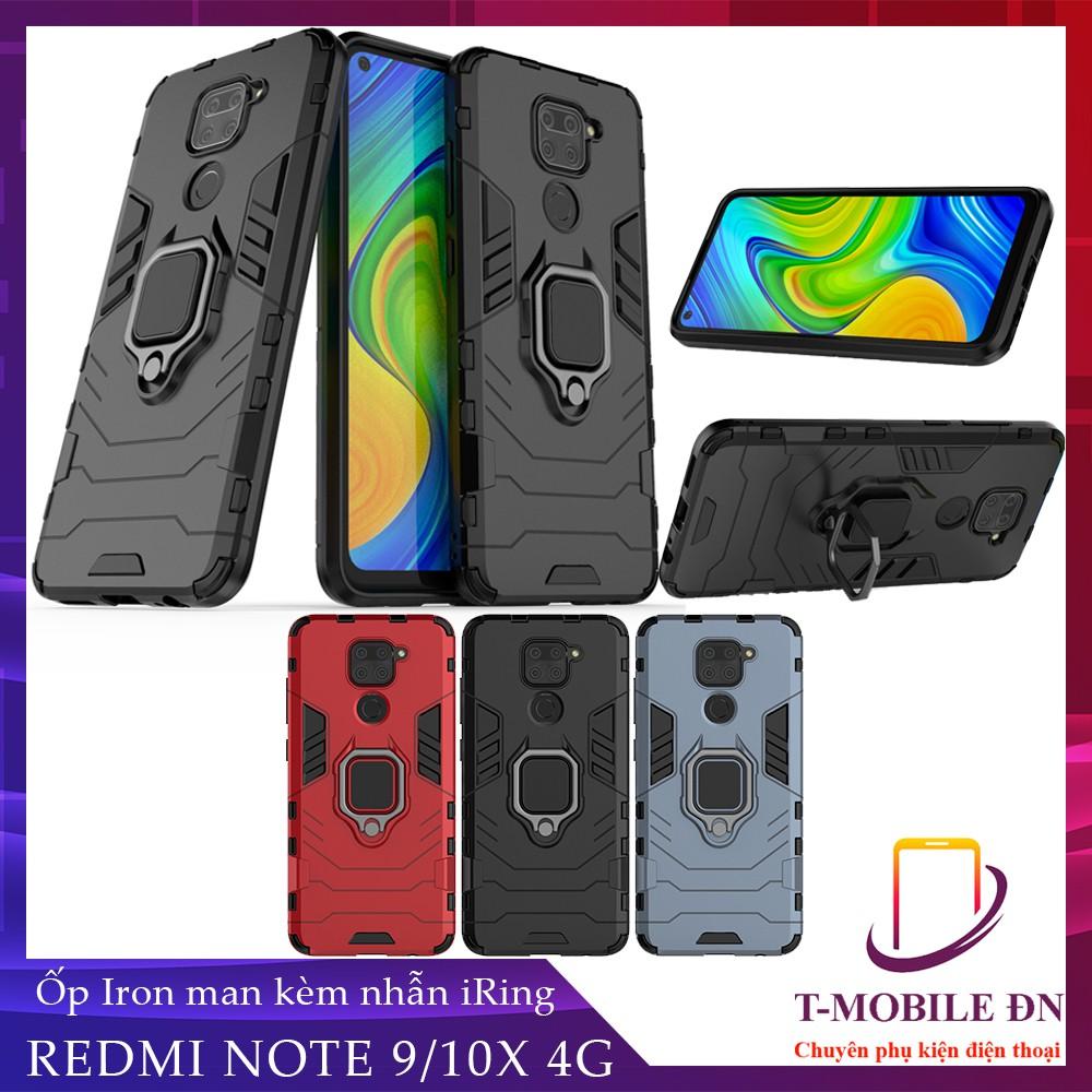 Ốp lưng cho Xiaomi Redmi Note 9 10X 4G iron man chống sốc kèm nhẫn xoay chống xem video bảo vệ camera