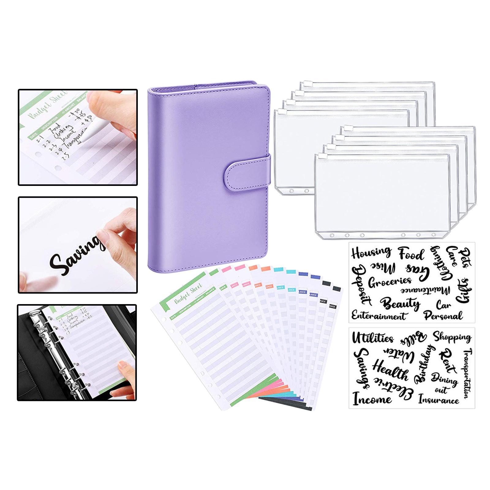 A6 Notebook Binder Budget Binder PVC Transparent Pockets with Letter Stickers Cash Budget Envelopes for Budget Planner Organizer Cash Bills