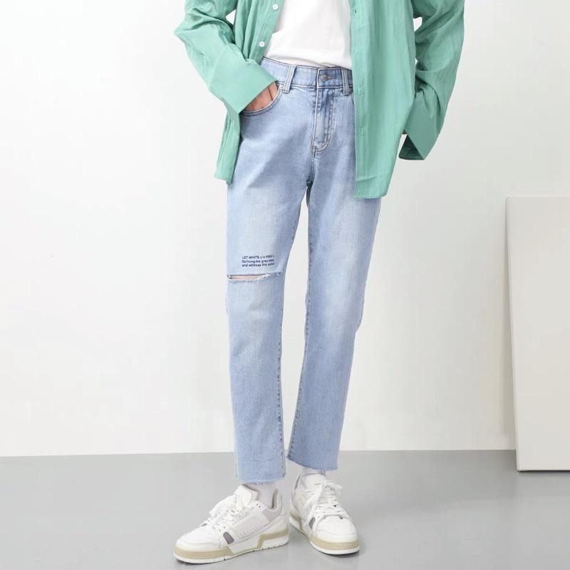 Quần jeans skinny co giãn quần jeans nam hàn quốc thêu chữ