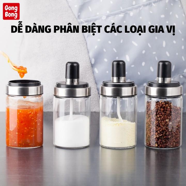 Lọ đựng gia vị dầu ăn hũ nước chấm bằng thủy tinh trong suốt kèm muỗng tiện lợi dung tích 250ml