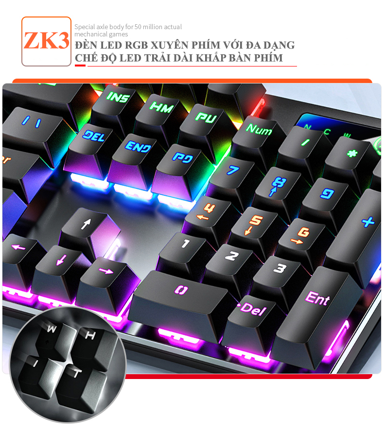 Bàn phím cơ gaming blue swtich YINDIAO ZK3 với đèn led RGB nhiều màu sắc rực rỡ - Hàng Chính Hãng