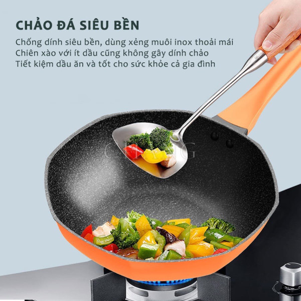 Chảo bí gang chống dính cao cấp, chảo gang sâu lòng chống dính có lớp vân đá 32cm chuyên xào, nấu, nướng cực tiện lợi- Shop Gia Dụng Và Phụ Kiện
