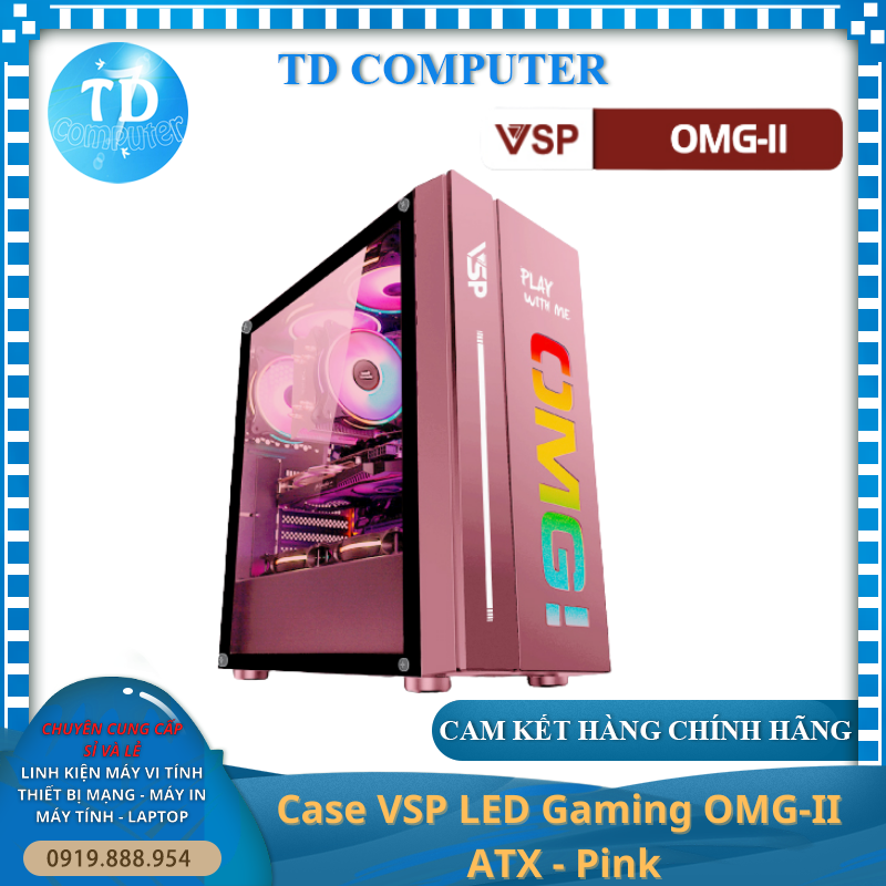 Vỏ máy tính Case VSP OMG II ATX LED Gaming (HỒNG) - Hàng chính hãng TECH VISION phân phối