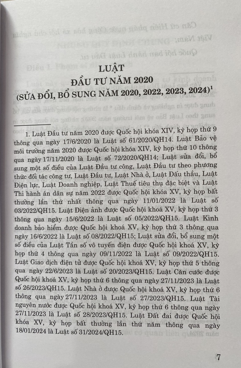 Luật Đầu Tư năm 2020 ( Sửa đổi, bổ sung năm 2020, 2022, 2023,2024 )