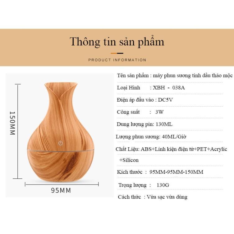 Máy Phun Sương Tạo Độ Ẩm, Khuếch Tán Tinh Dầu Vân Gỗ Cổ Cao Tặng Kèm Tinh Dầu Xông Phòng Thiên Nhiên