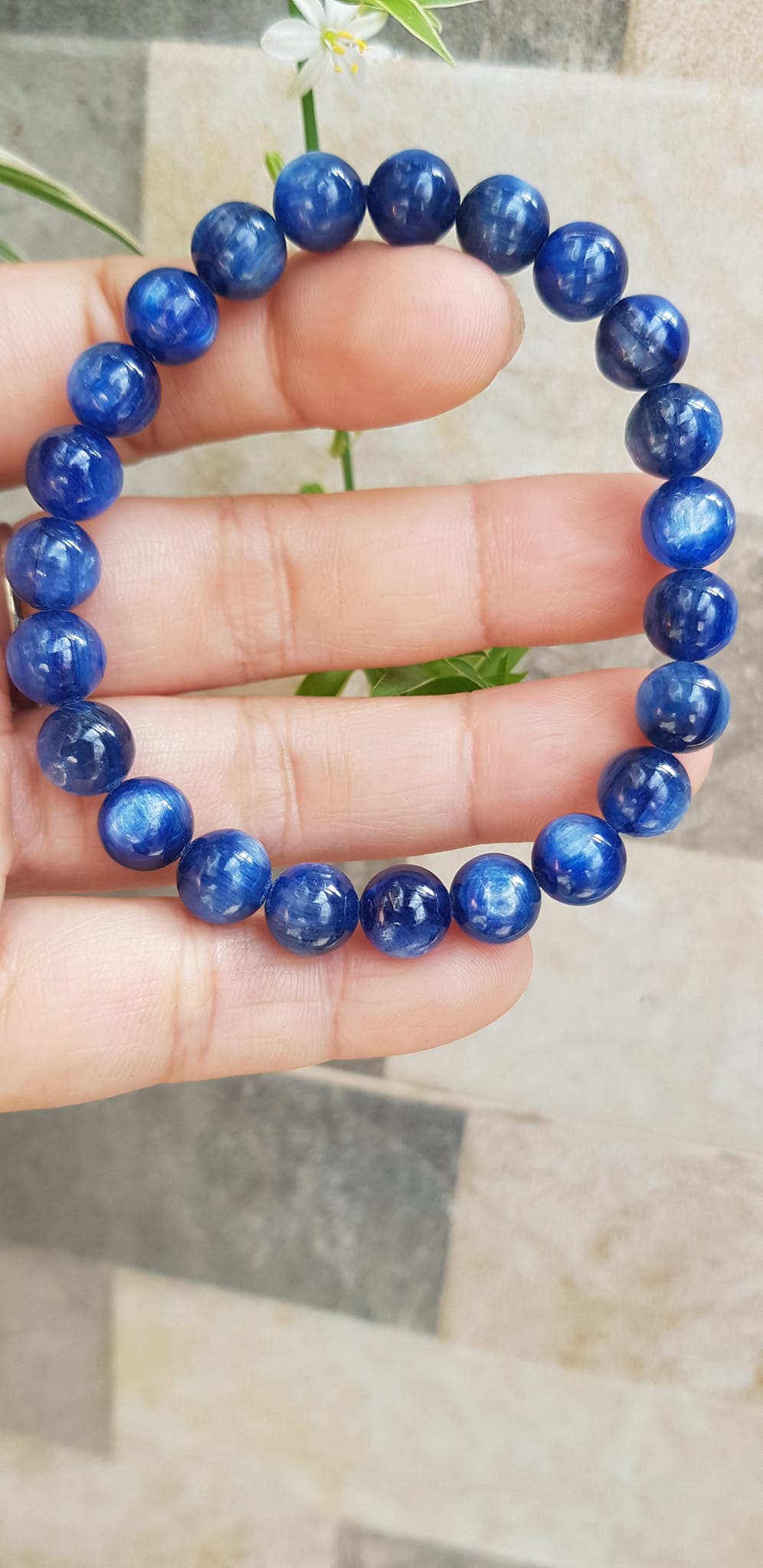 Vòng tay nữ đá kyanite tự nhiên hay đá Sapphire nước xanh dương Đậm bóng đẹp 8mm đẹp sang tốt sức khỏe , mang lại may mắn, tài lộc nữ mệnh Thủy mệnh Mộc đeo ạ
