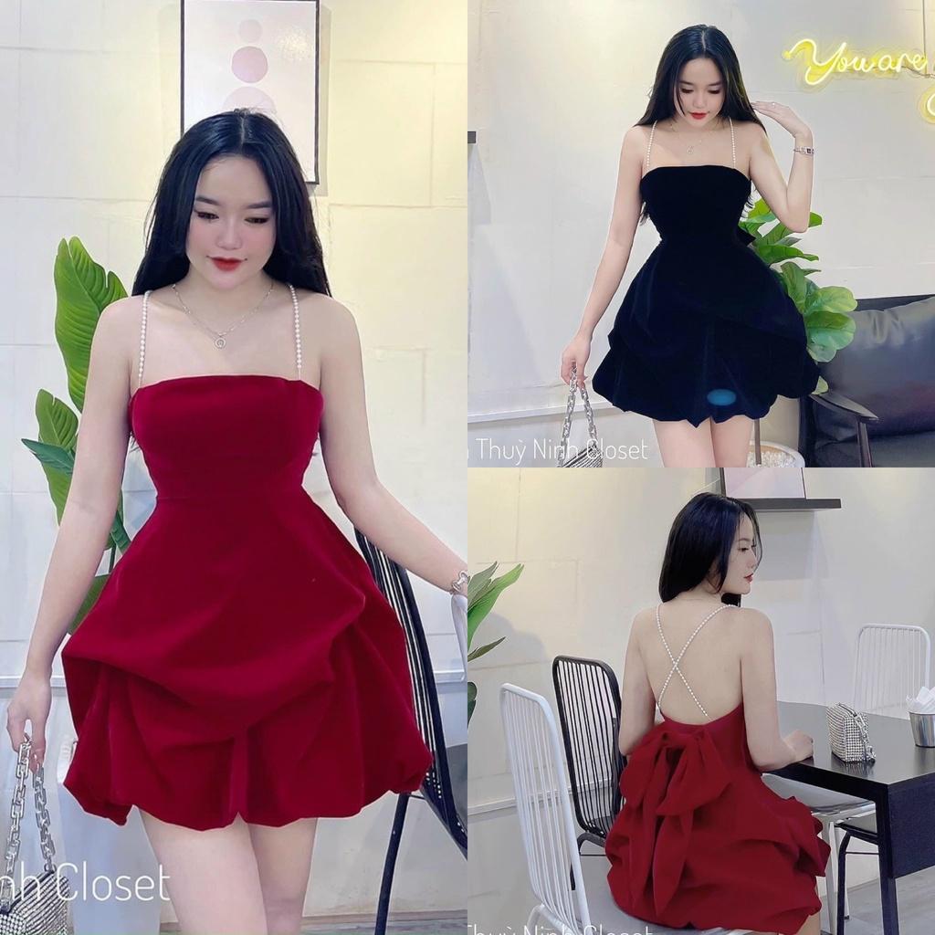 Đầm kiểu nữ cao cấp dây cườm thoắt nơ sau quyến rũ sexy GKM