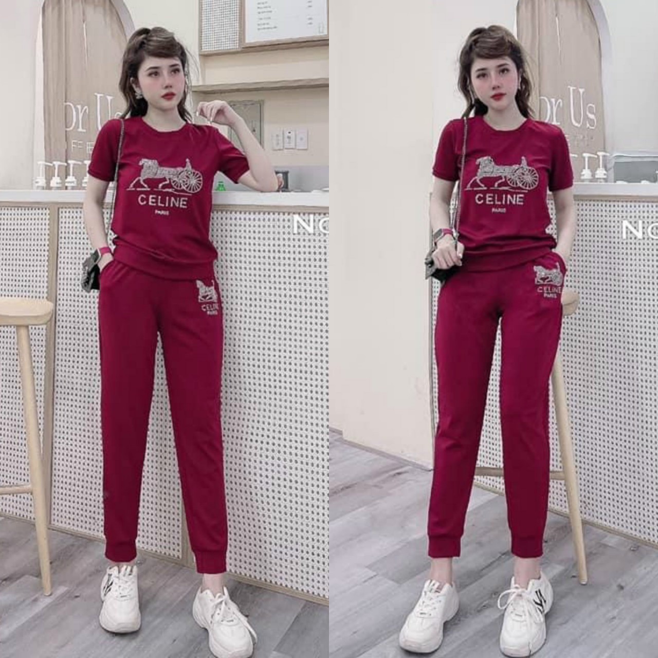 Đồ bộ thể thao thun cotton đính đá hình ngựa