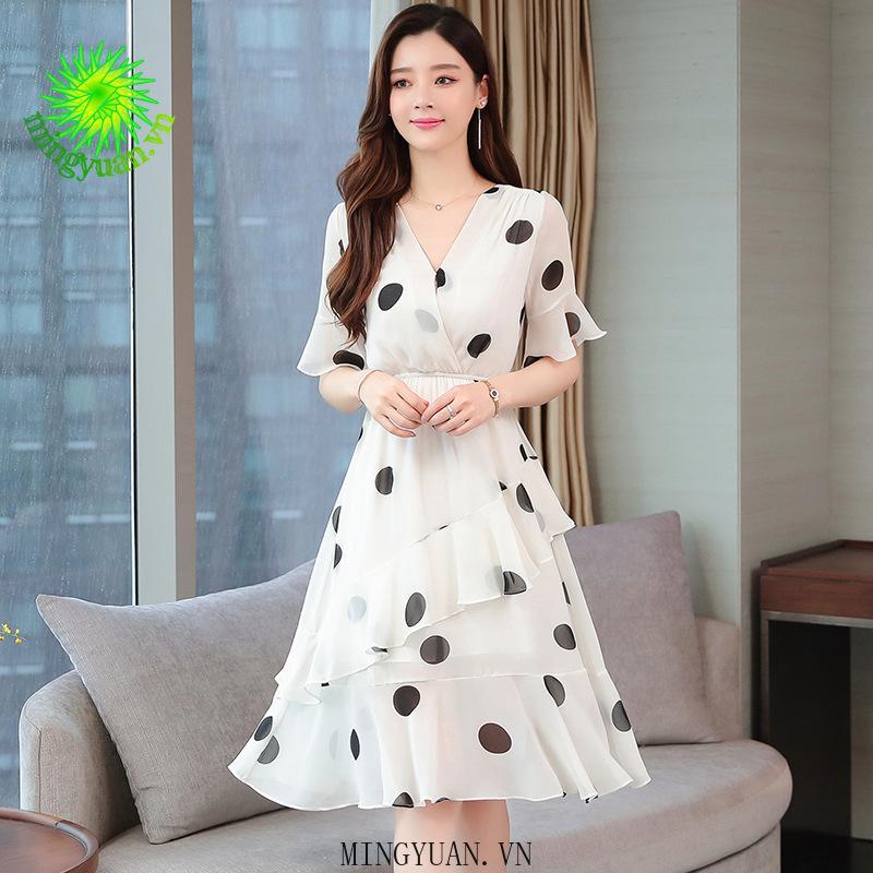 Chân Váy Dài Họa Tiết Chấm Bi Nữ Tính