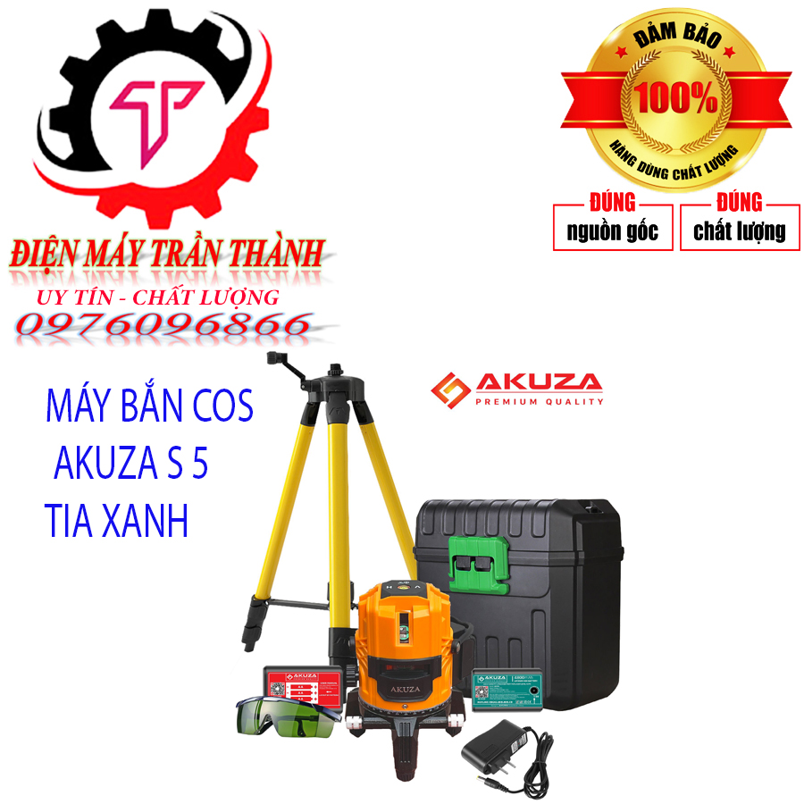 Máy cân bằng laser Akuza S bắn cốt, đánh thăng bằng 5 tia xanh , 2 pin chân 1,2m , Hàng chính hãng nhập khẩu 2023