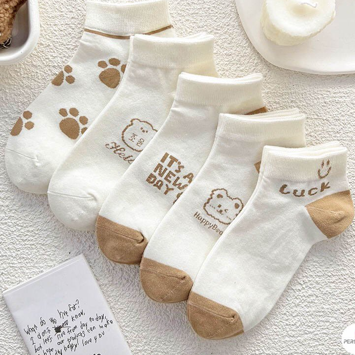 Bộ 5 đôi tất vớ nữ cổ ngắn gấu nâu Freesize