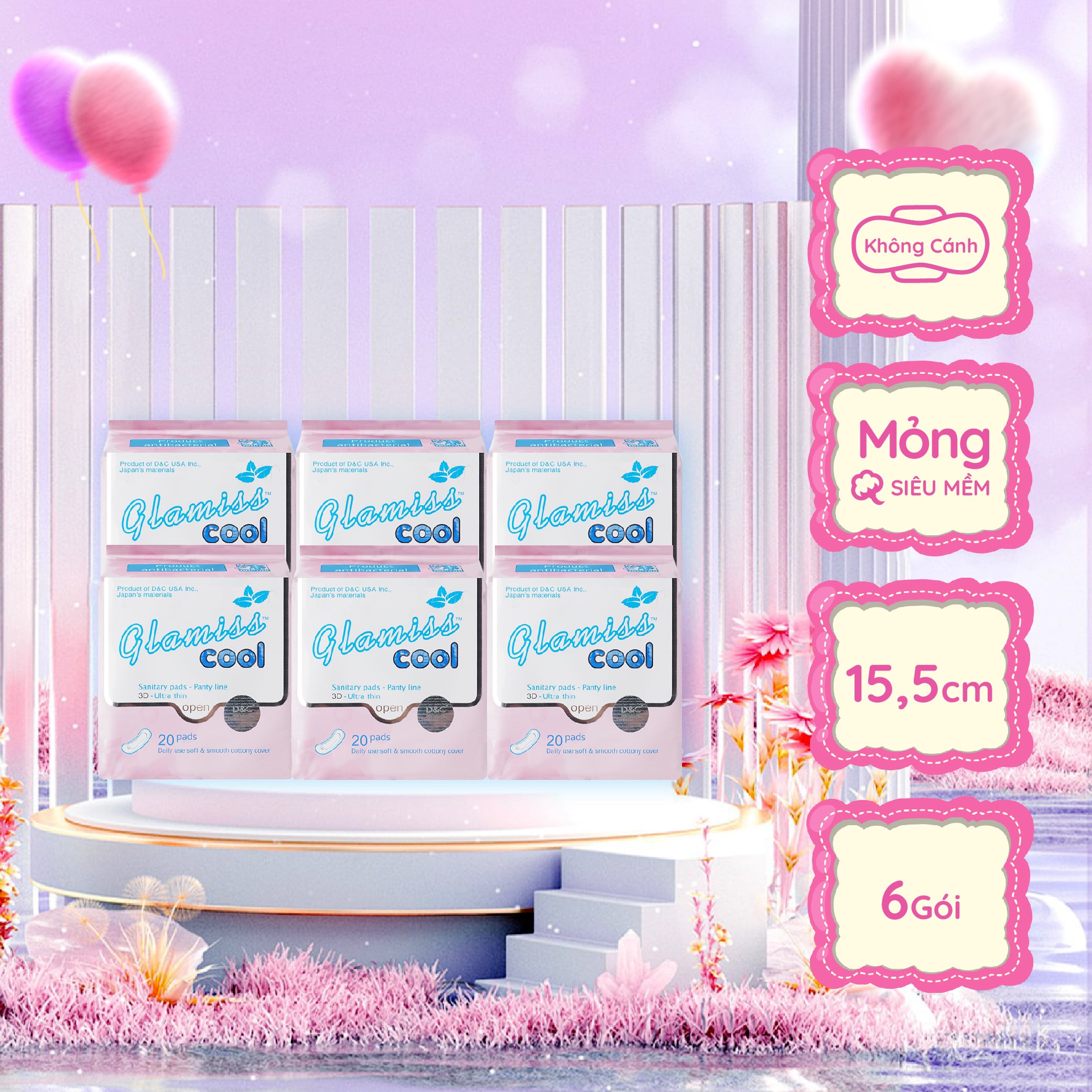 Combo 6 Băng Vệ Sinh Hàng Ngày Glamiss Cool Bvs Thảo Dược 16Cm Siêu Mát Siêu Khô Thoáng