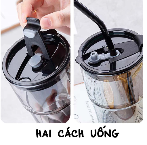 Cốc Thủy Tinh Bọc Da Cao Cấp Tặng Kèm Nắp Đậy Và Ống Hút GD596-LyTT